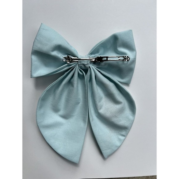 Hair Fabric Bow For Girls Handmade Embroidery Floral Blue Hair Clip - Picture 3 of 5